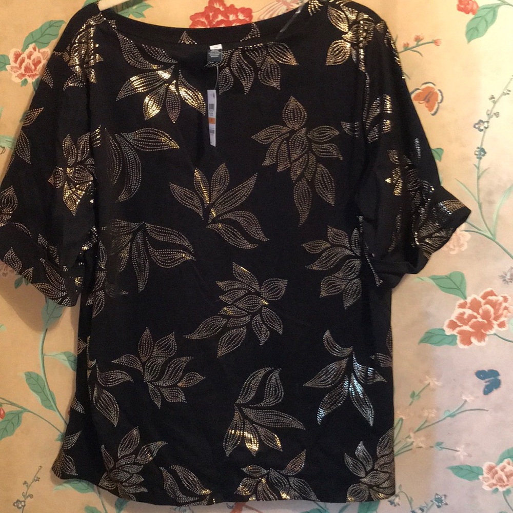 NWT Karen Scott black and gold floral top 3X